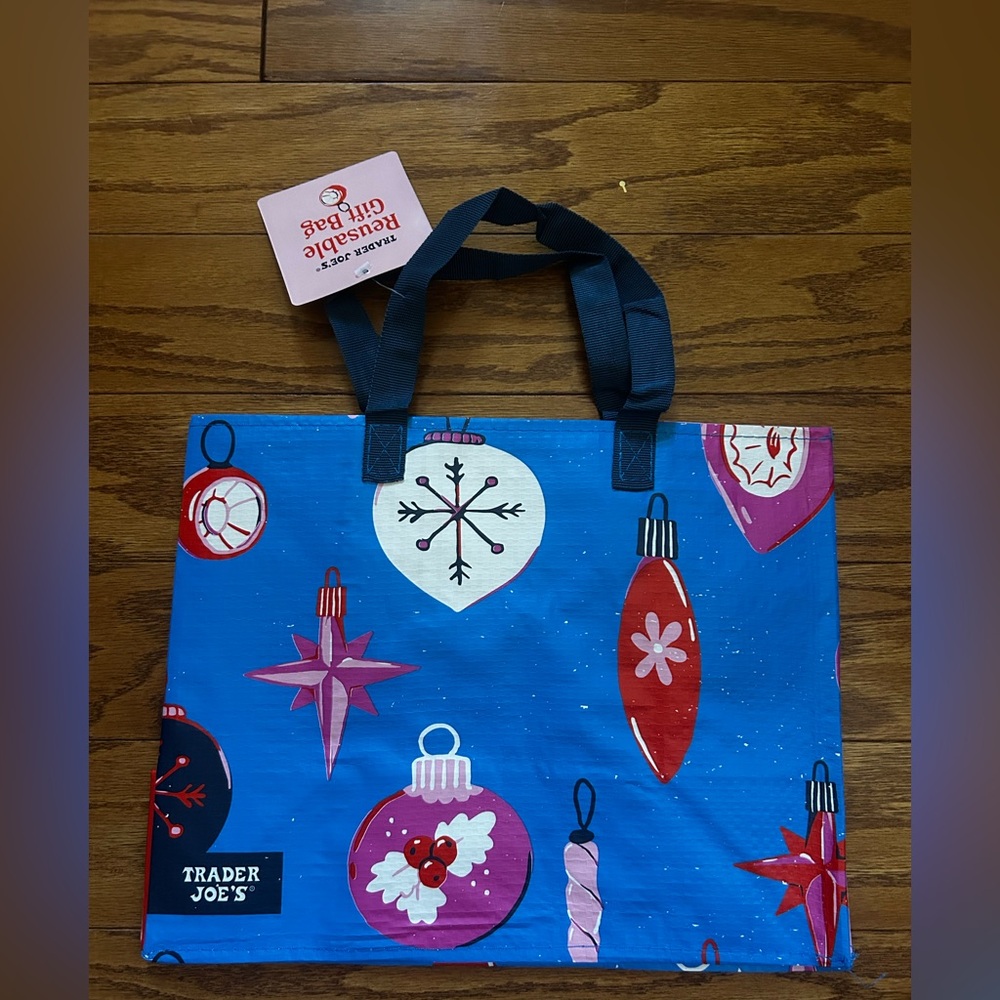 Trader Joe's Blue Holiday Tote Bag